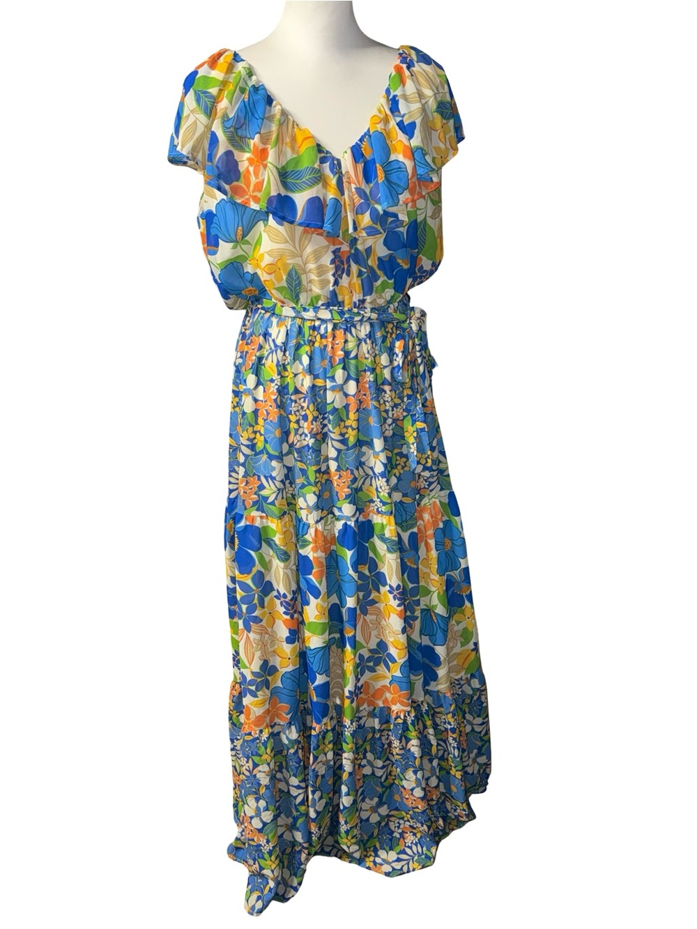 Flying Tomato Floral Print Ruffle Tiered Maxi Dress women’s sz Large
